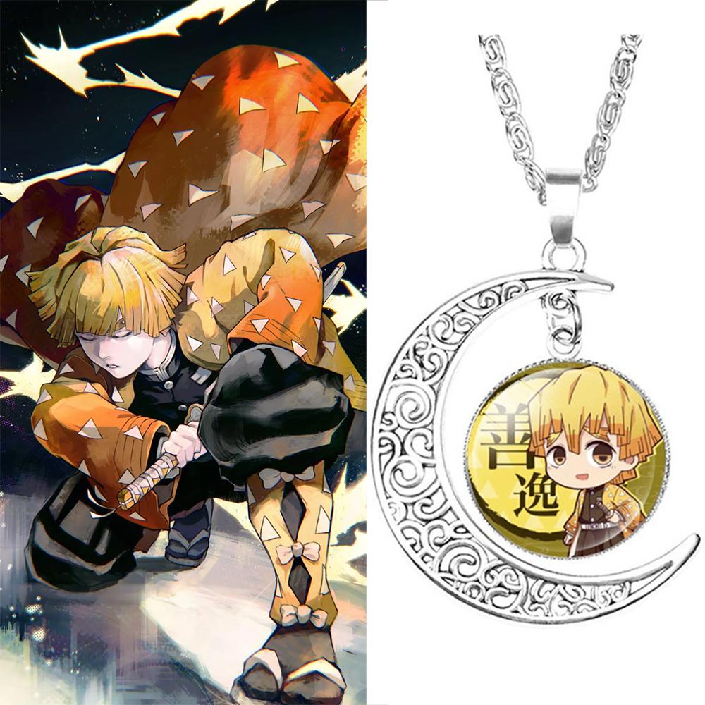 Kalung Rantai Choker Liontin Bulan Sabit Anime Demon Slayer Bahan Kaca Untuk Unisex