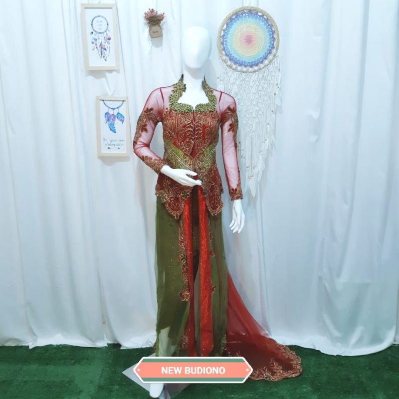 Kebaya pengantin merah corneli setelan