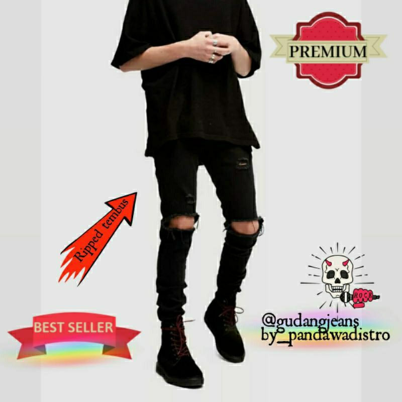 CELANA SOBEK PRIA RIPPED JEANS ROBEK SLIMFIT PENSIL STRETCH PREMIUM 27-38