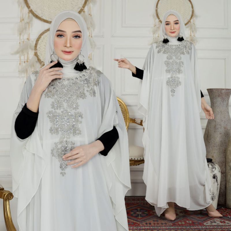 FASHION MUSLIM WANITA JUMBO LD 200 KAFTAN JIHAN MURAH BAJU DRESS LEBARAN CANTIK PUTIH TULANG  TERBAR