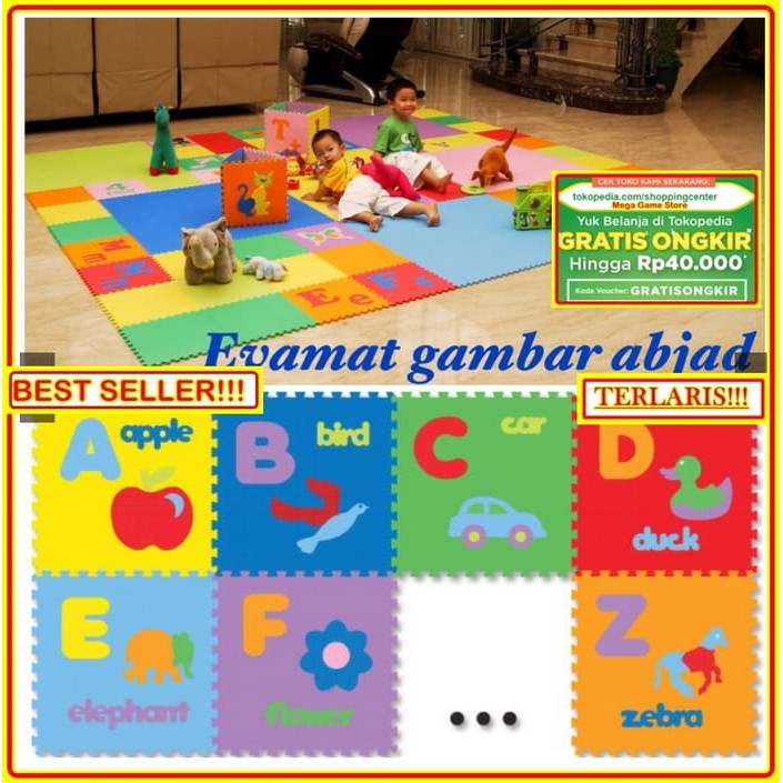 Matras Puzzle - Puzzle Lantai - Puzzle Evamat Karpet Puzzle Evamat Abjad Gambar  Alfabet A â Z