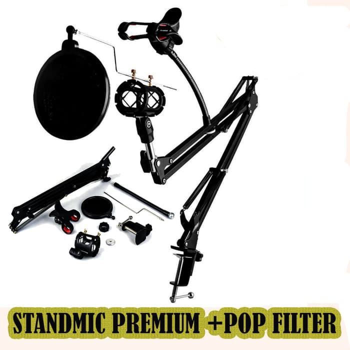 Mic BM 800+Stand mic premium+Audio splitter Fullset for SMULE - Hitam