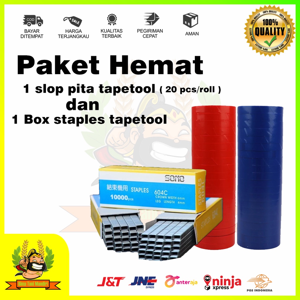 Paket Hemat 1 Slop Pita Tapetool Dan 1 Box Staples Tapetool