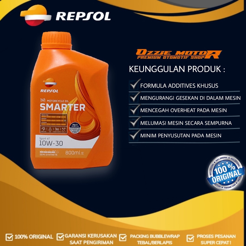 OLI REPSOL SMARTER SPORT 4T 10W30 SEMI SYNTHETIC 0.8L MA OLI MESIN 4T