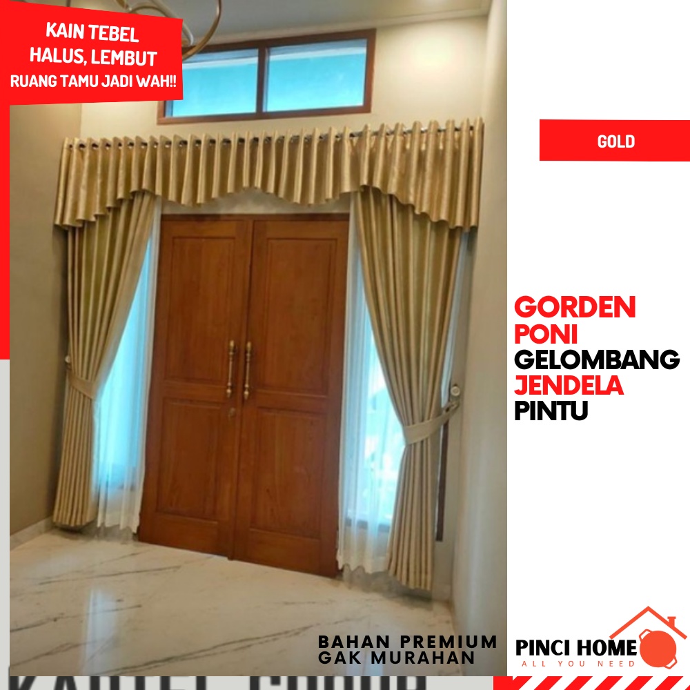 Gorden Poni Pintu Jendela Ruang Tamu Bentuk Zigzag Smokring 1 Set