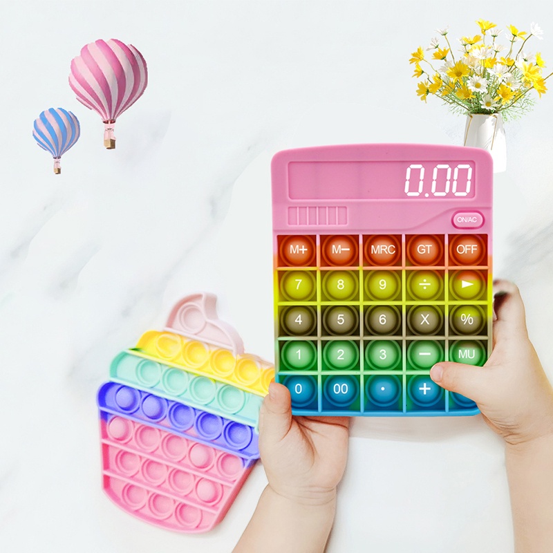 Rainbow Pop It Calculator Push Bubble Fidget Toys Multi-Color With Words Silicone Squeeze Antistress Soft Squishy Kid Children Toys