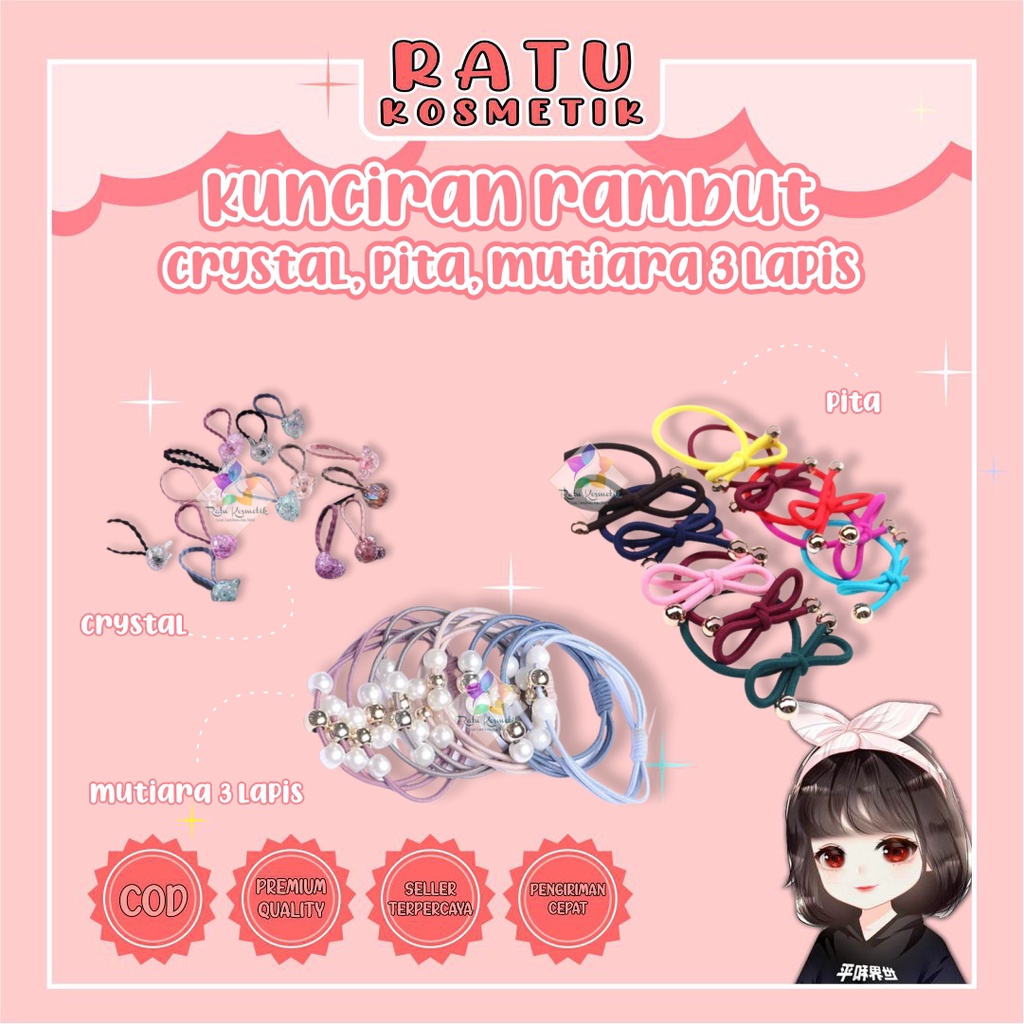 ❤ RATU ❤ Kunciran Rambut Karet Pita | Ikat Rambut Korea | Kuncir Pita | Kuncit Crystal | Mutiara Pita Murah