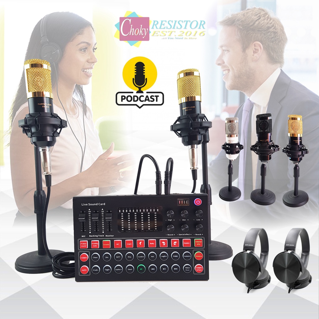 COD Paket Microphone BM800 untuk PODCAST Plus Soundcard MOOER M9 FREE HEADPHONE
