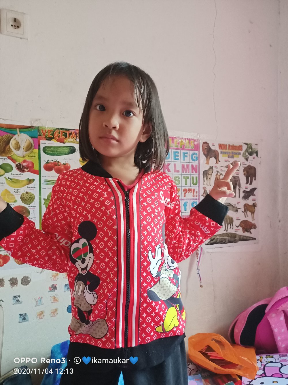 Vew Jacket Elvi Mickey Merah Full Printing Import