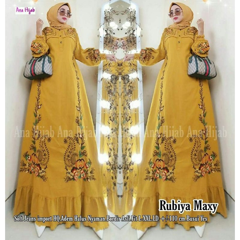 Promo Murah   Gamis Denim Jeans Wanita Warna Kuning Kunyit Mustard VL Maxy Mirota Maxy Amarelo Maxy