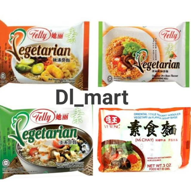 

Mi Vegetarian Ve Wong dan Telly Vegetarian Mi Goreng / Mi Sup / Mi Sup Lada/ Mie Vegetarian Ve Wong