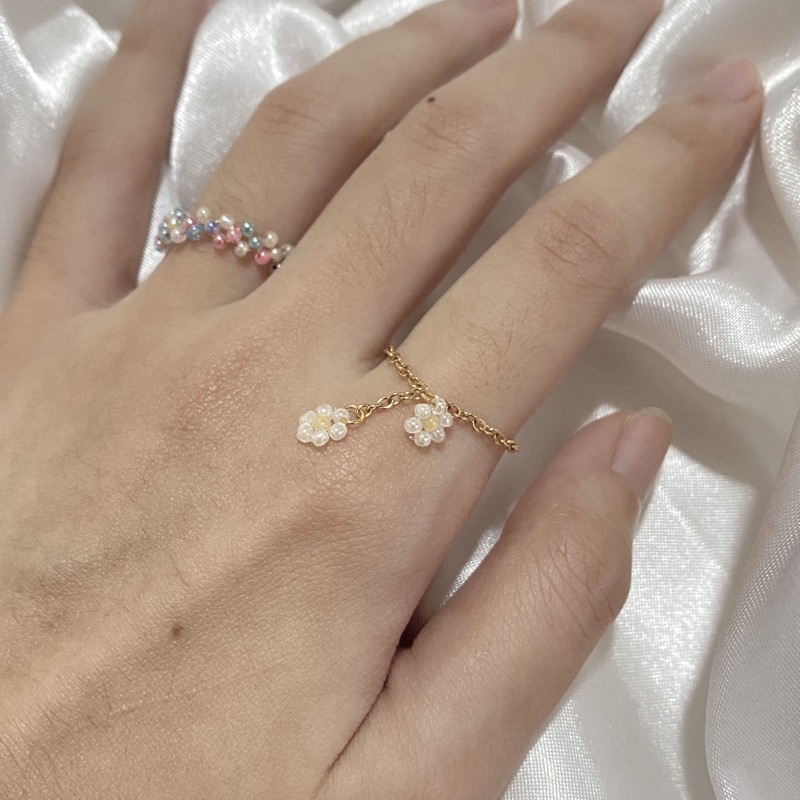 [little daisy] cincin minimalis korea / beads ring / cincin rantai lucu / cincin bunga beads
