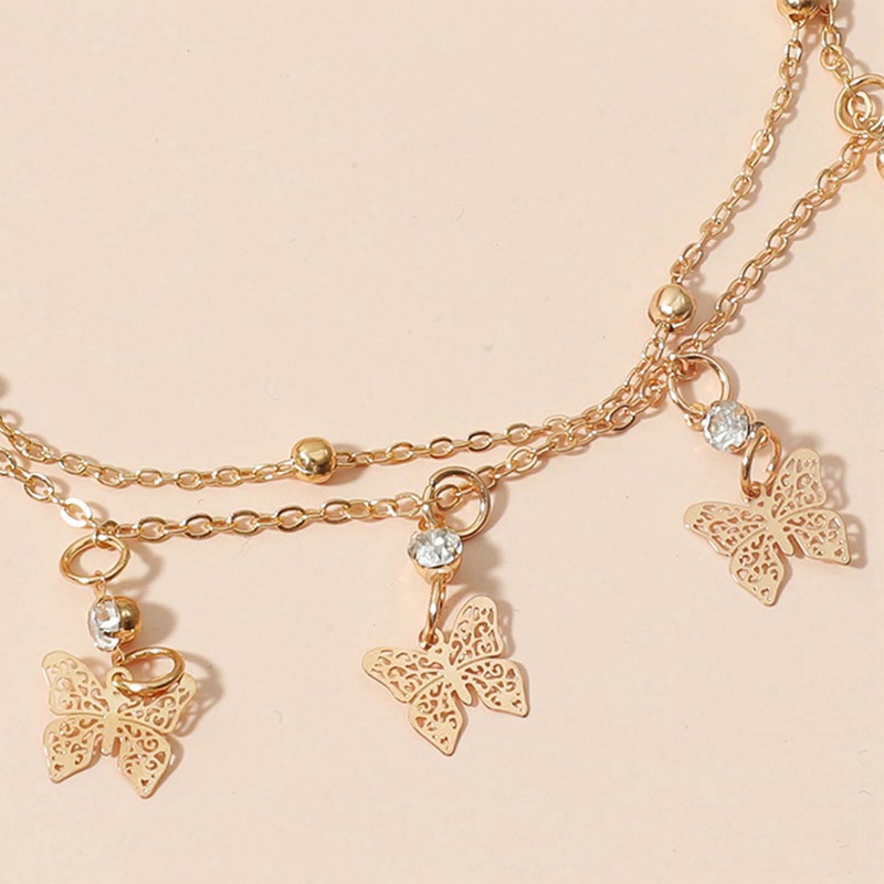 Anklet Woman Double Butterfly Anklets Women Simple Jewellery Geometric Jewelry Fashion Hand Made Trendy Gold Color Alloy Armband