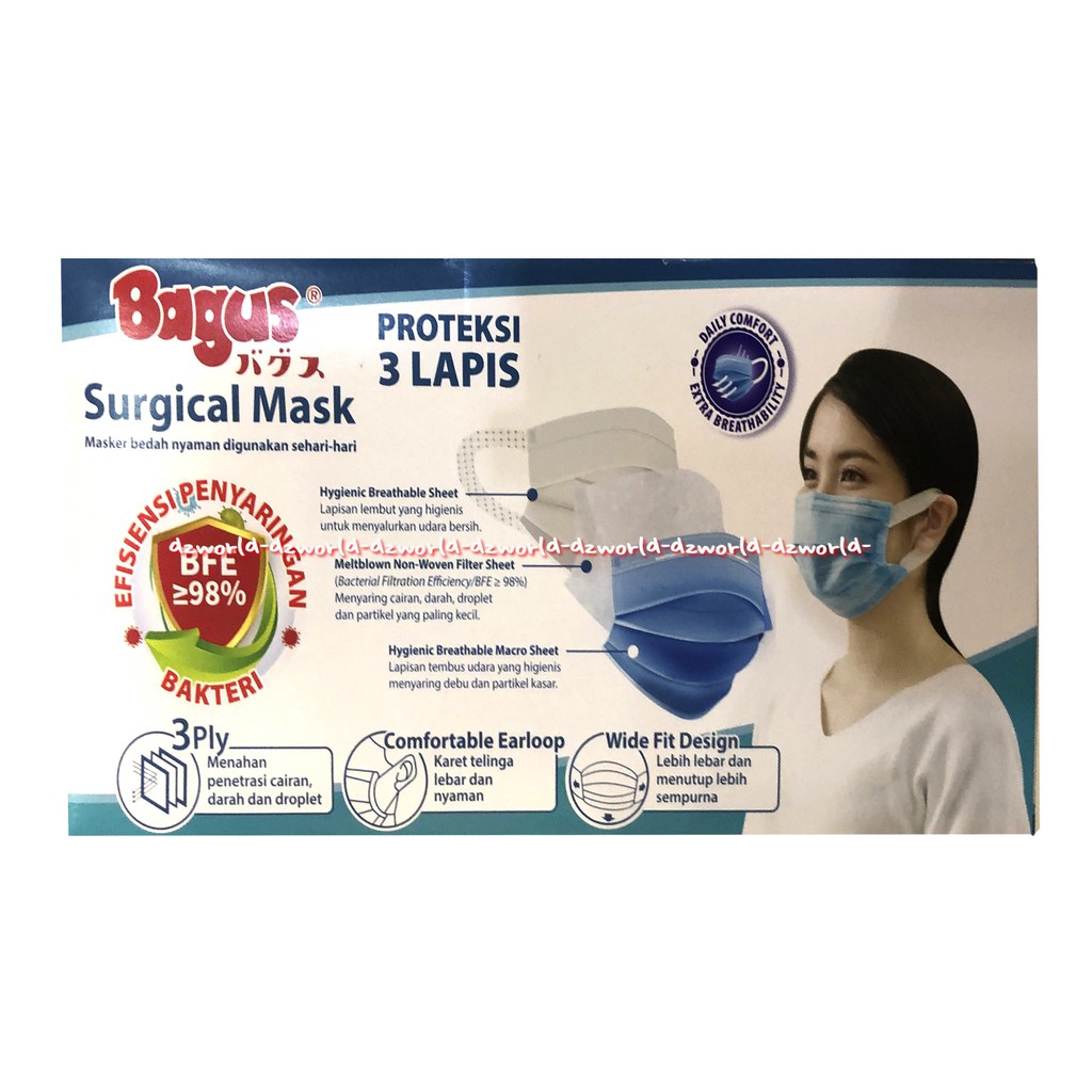 Bagus Surgical Mask Masker Medis Bedah Tali Besar 50Pcs