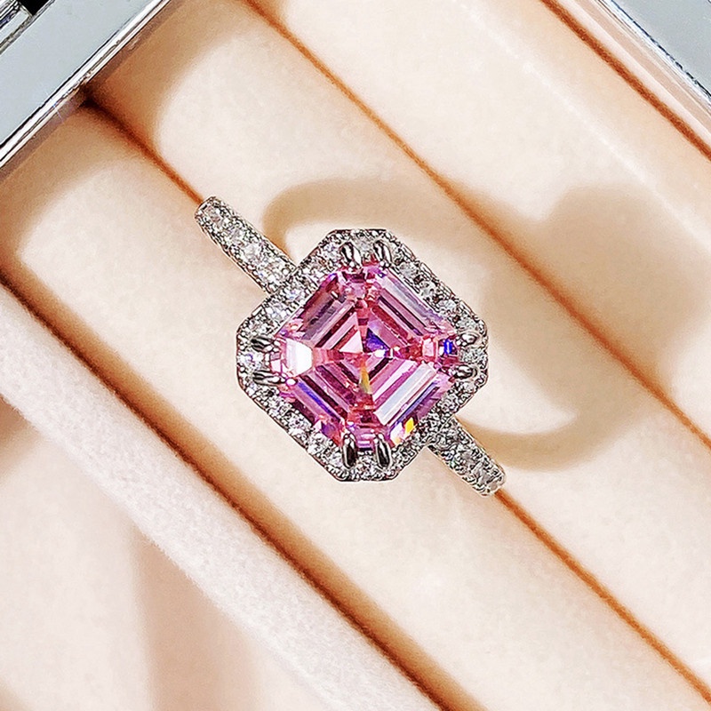 Cincin Pertunangan Desain Kunci Rendah Warna Pink Gaya Simple Dan Elegan Untuk Wanita