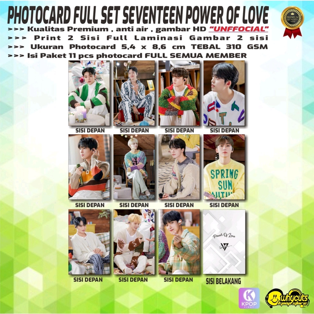 PHOTOCARD FULL SET KPOP PREMIUM SEVENTEEN / ROCK WITH YOU / POWER OF LOVE / PHOTOSELFIE 2022 / HAPPY HOLIDAY 2022 PRINT 2SISI FULL LAMINASI