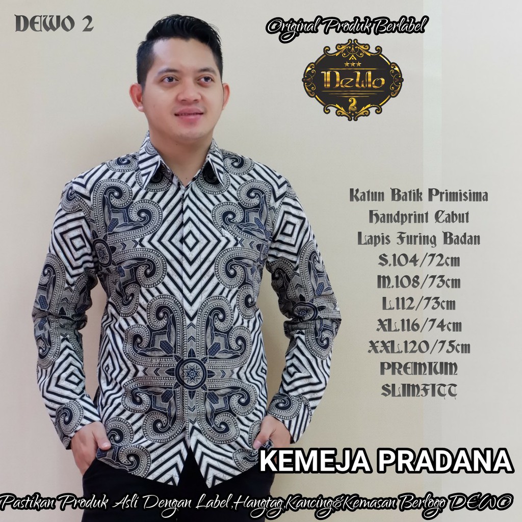 Atasan Kemeja Baju Batik Pria Lengan Panjang PREMIUM Modern LAPIS FURING PRADANA DEWO