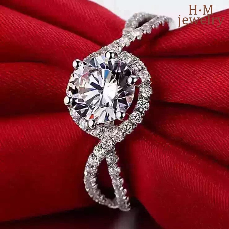 Cincin S925 Silver Full Berlian Bentuk Hati Delapan Panah