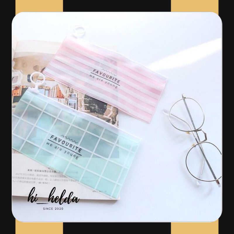 Tempat Pensil Zipper Transparan / Tempat Kosmetik / Pouch Multifungsi / Wadah Make up-8