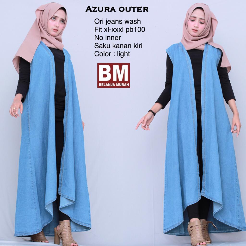 baju wanita azura long outer jeans wash