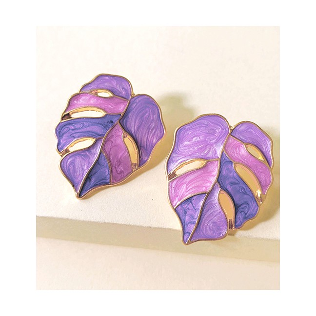 LRC Anting Tusuk Fashion Lahua Drop Oil Leaf Alloy Earrings K43592