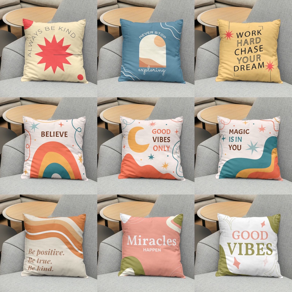 Bantal Sofa Print Motif Boho Quote 40x40 cm Estetik Quotes Motivasi - Pusat Kado Murah