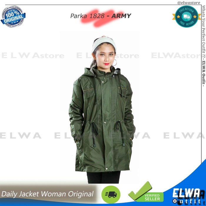 Jaket Wanita PARKA 1828 ARMY Jaket Parka Original Parasut Panjang Wanita - Allsize M L(X3T7) TERBARU
