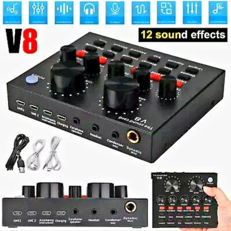 V8 SoundCard Audio untuk HP PC Mac Live Streaming Broadcast Karaoke Smule WeSing