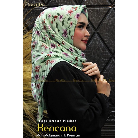 Jilbab Segi Empat Motif Plisket Polycatton Ori Nazilla-Kencana Green