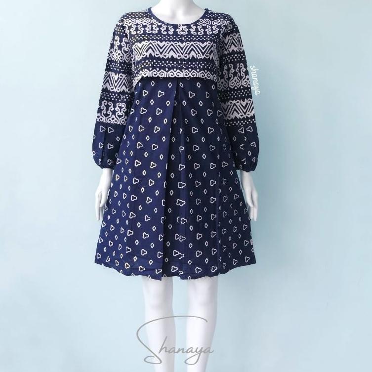 Sudah READY.. Shanaya Batik Tunik Seling Cap Garutan Navy Batik Asli Solo Atasan Batik Modern S M L 