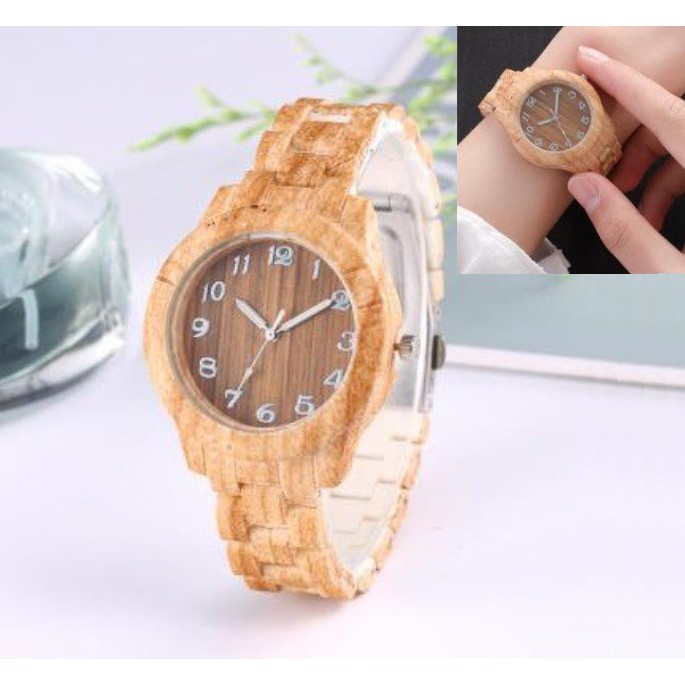 Jam Tangan KAYU Fashion Wanita Gaya Korea Casual Model Bulat Strap Quartz Analog Women Watches