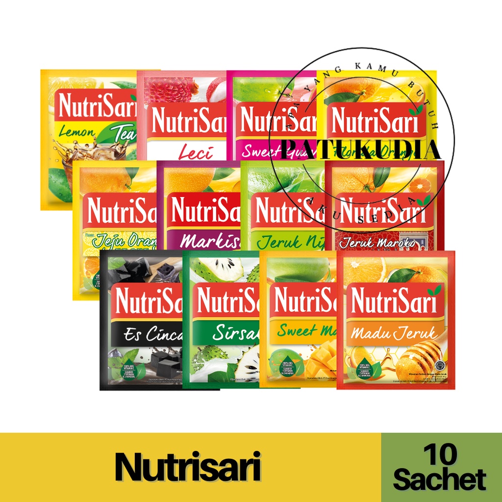 

Nutrisari Minuman Bubuk Instan All Varian Semua Rasa Renceng isi 10 | Nutrisari Jeruk Peras Leci Mangga Cincau