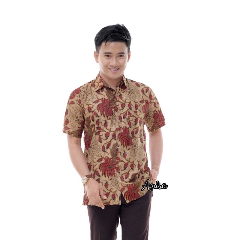 Hem Batik Pria Pendek M L XL XXL Batik Original Batik Sogan Batik Wayang ATASAN PRIA BATIK PRIA