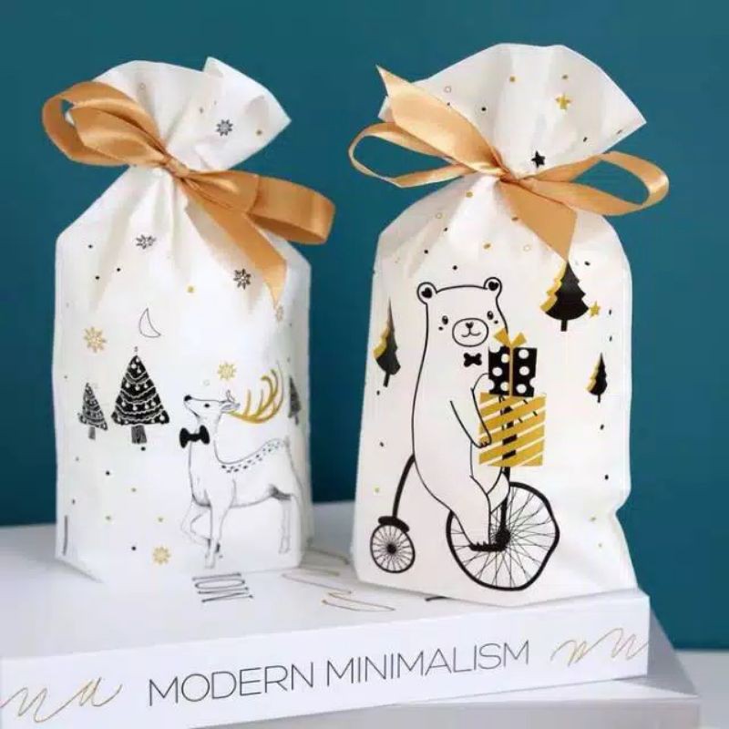 

kantong plastik hadiah christmas/ cookies bag souvenir hampers/snack goodiebag rusa dan beruang