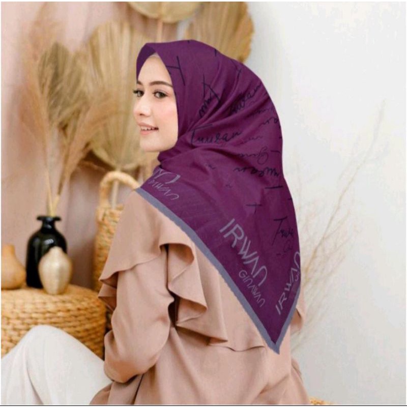 Terbaru  Hijab Voal Segiempat Motif Irwan Plum Kerudung Segiempat Motif Jilbab Voal