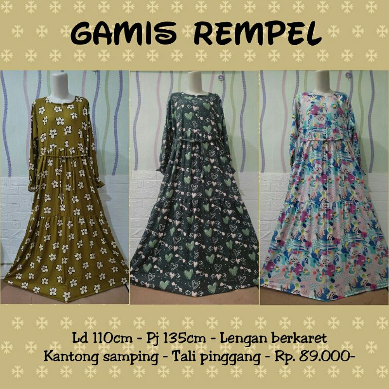 GAMIS DEWASA REMPEL/ GAMIS REMPEL SUSUN RAYON PREMIUM MURAH