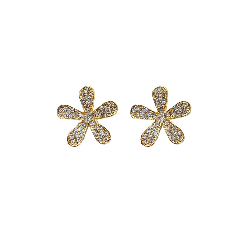 Sterling silver jarum Korea full berlian bunga stud anting-anting trendi pribadi dan all-match antin