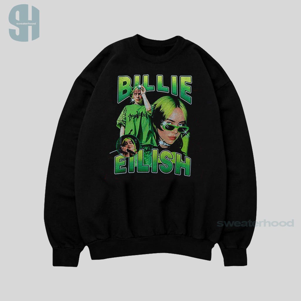 Crewneck Black Billie Elish 1 Sweatshirt Hitam Jaket Vintage Pria Dan Wanita Sweaterhood