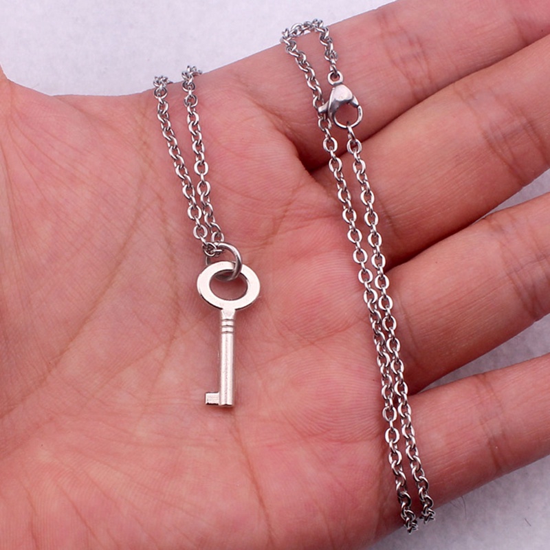 Kalung 2 Susun Gaya Punk Hiphop Rock Gothic dengan Liontin Gembok+Kunci Warna Silver