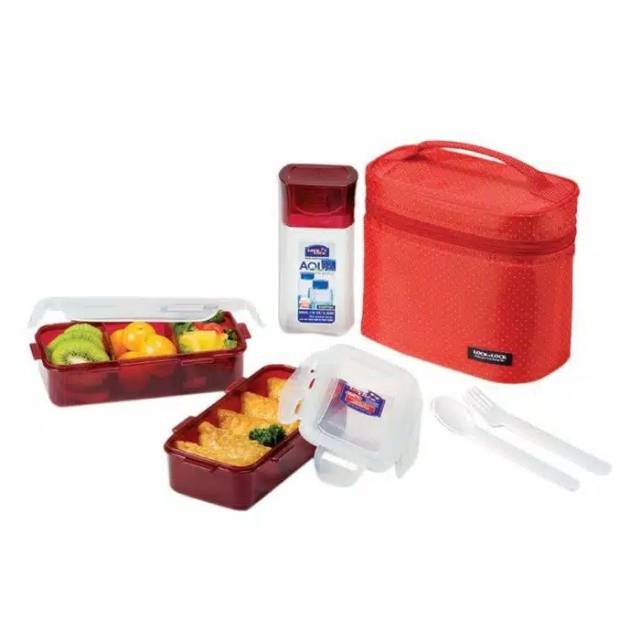 LOCK n LOCK Lunch Box Set 3pcs 3P Bottle + Spoon Fork Set HPL758