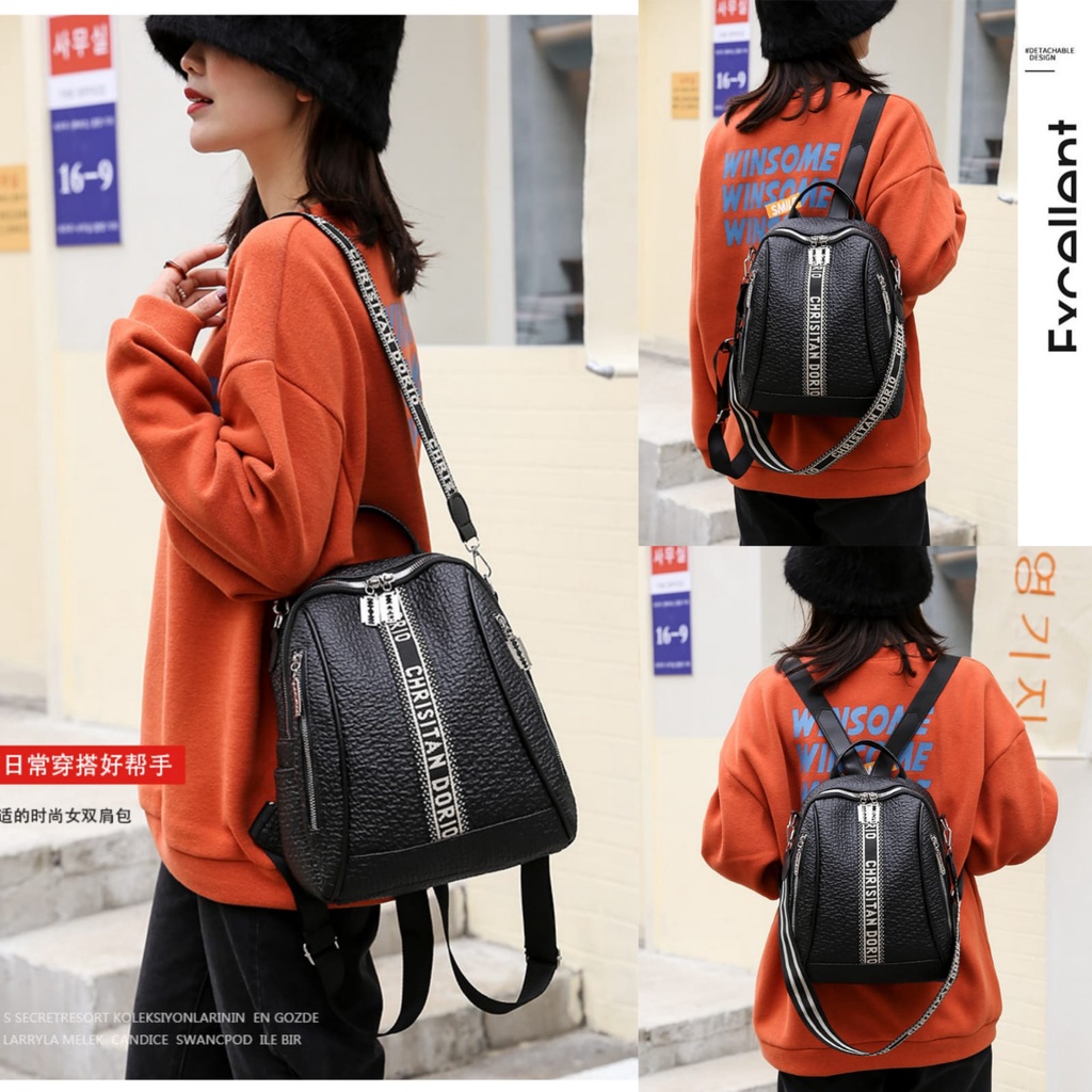 TAS RANSEL KULIT WANITA BACKPACK IMPORT HITAM LEVITA TA554B5 PUNGGUNG GENDONG FASHION CEWEK SEKOLAH KULIAH KERJA KOREA BRANDED BATAM PREMIUM