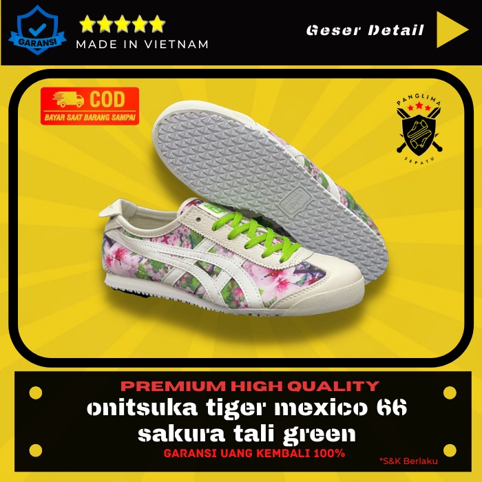 Sepatu Onitsuka Tiger Mexico 66 Sakura Tali Green Sneakers Wanita Sneaker Fashion Cewek Import Premi