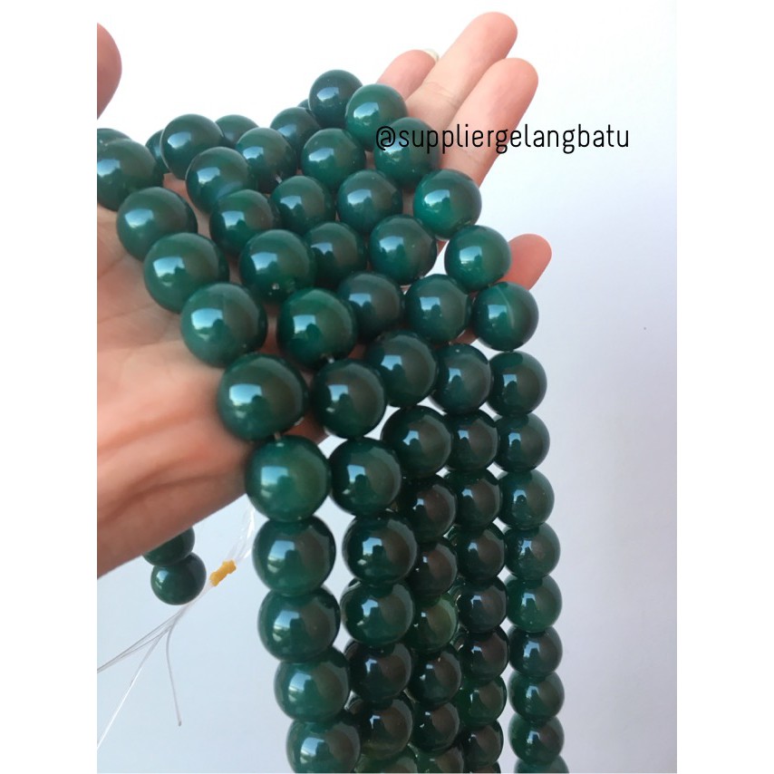 bahan batu giok hijau tua 16mm bahan aksesoris china gelang kalung accesories green pernak pernik