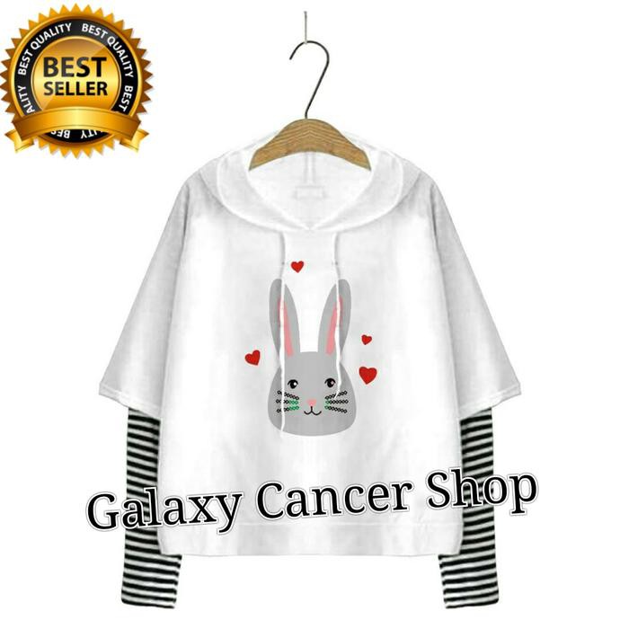 Kualitas Terbaik SWEATER ATASAN HOODIE JAKET Wanita Cewek Cute Perempuan KOREA R & B - Putih DISKON