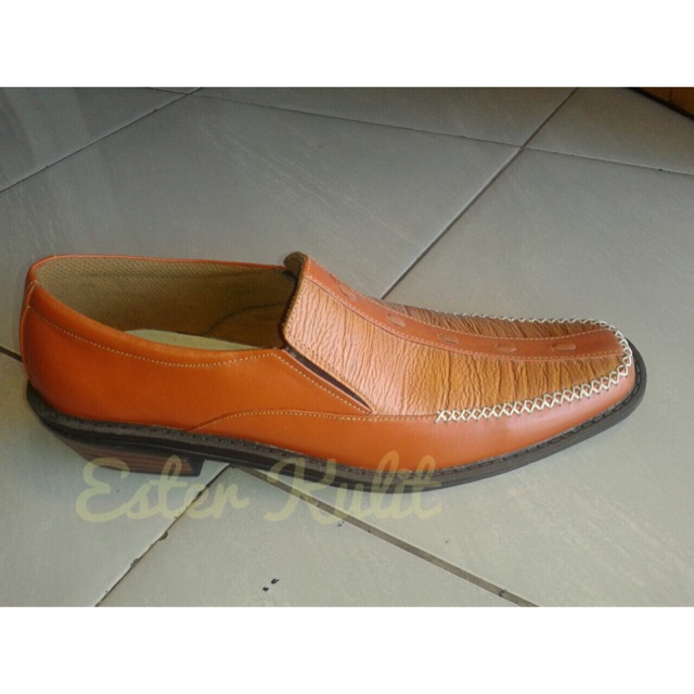 Sepatu Pantofel Pria Kulit Asli Magetan Warna Orange