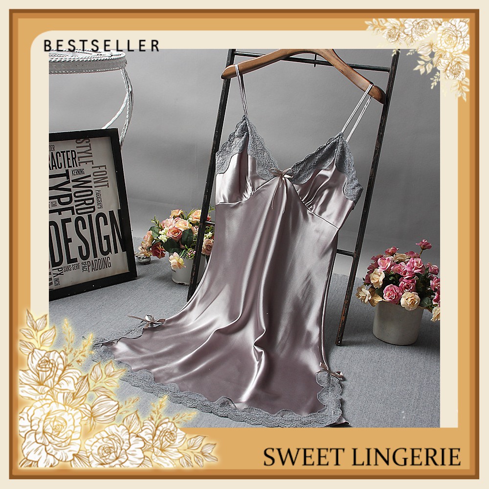 Lingeri Lingerie Set Baju Gaun G String Underware Tidur Wanita Dewasa Sexy Seksi Hot Satin Premium Lingerie Sexy Renda  Baju Tidur Sexy Dress Wanita Dewasa Lingerie Jumbo Setelan Wanita Baju Dinas Depan Suami Sleepwear Gstring Baju haram  Termurah Baju-Abu