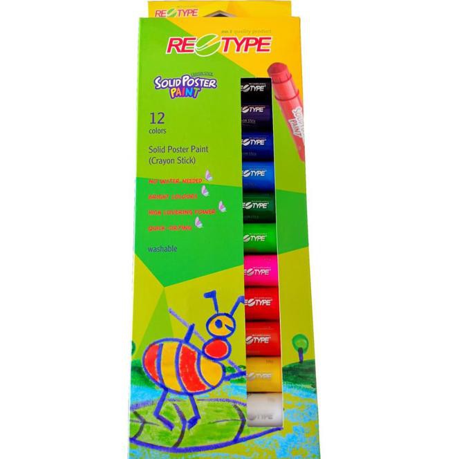 

Retype 12pcs solid poster paint Krayon Oil Based Aman Anak Kids safe