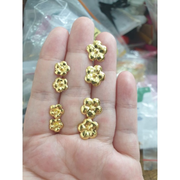 giwang anting tindik tusuk kuning bunga kembang kendari emas asli 700 70%