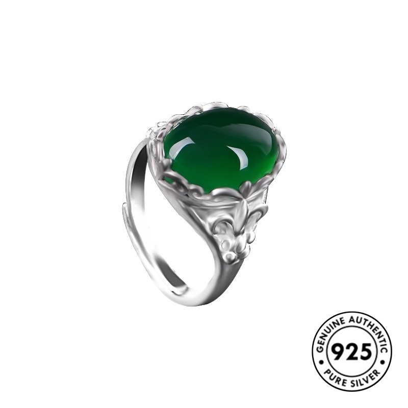 Cincin Sterling Silver 925 Gaya Vintage Dengan Emerald Untuk Wanita