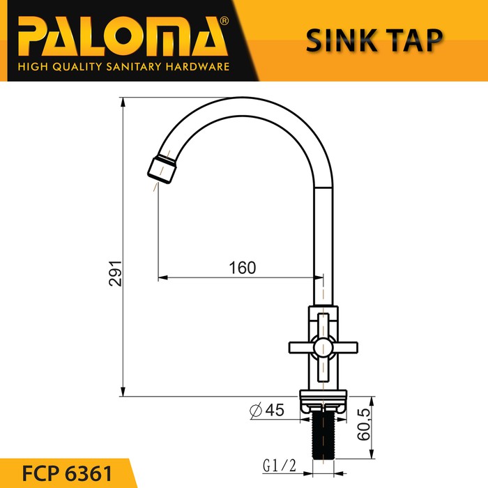 PALOMA FCP 6361 Keran Sink Angsa Cuci Piring Dapur Wastafel Kran Air